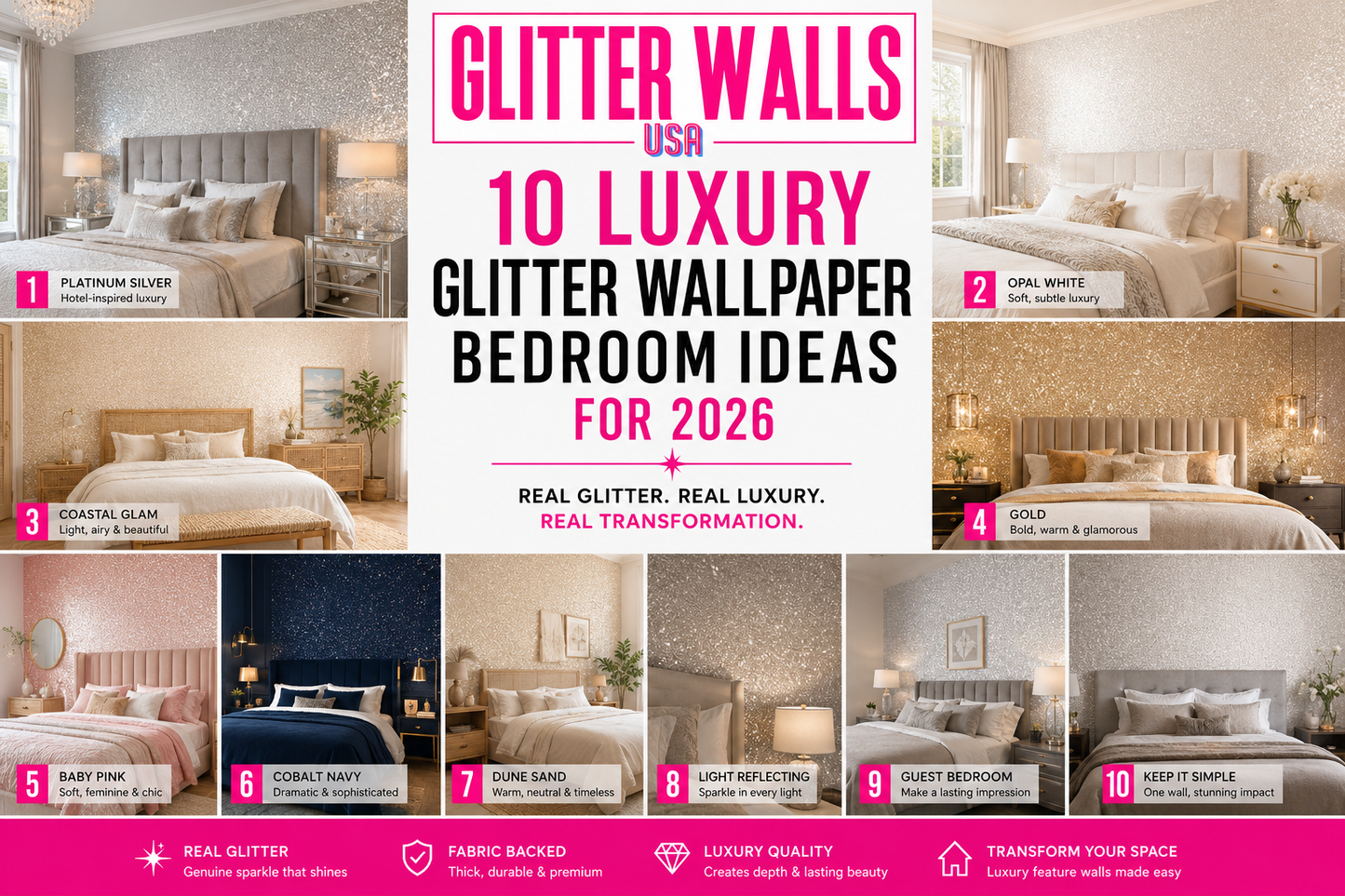 10 Luxury Glitter Wallpaper Bedroom Ideas for 2026