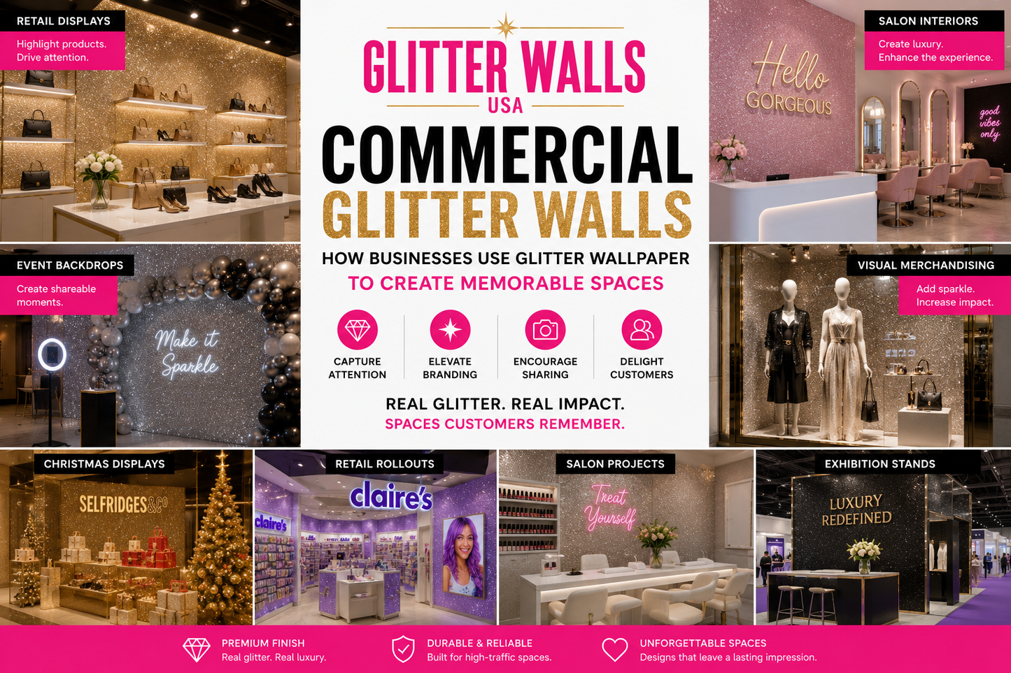 Commercial Glitter Walls: How Businesses Use Glitter Wallpaper to Create Memorable Spaces