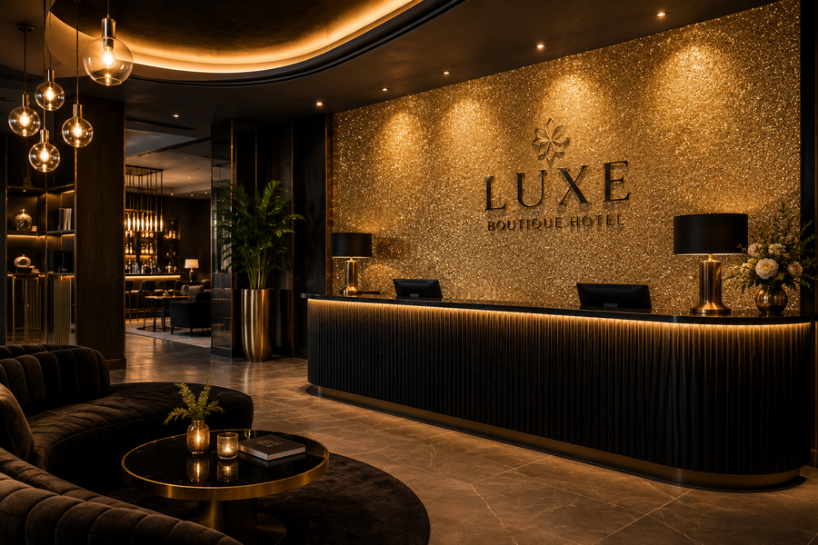 Boutique hotel glitter reception