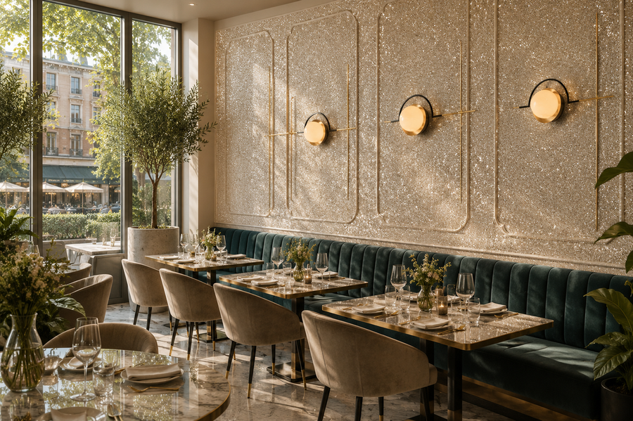Restaurant glitter feature wall