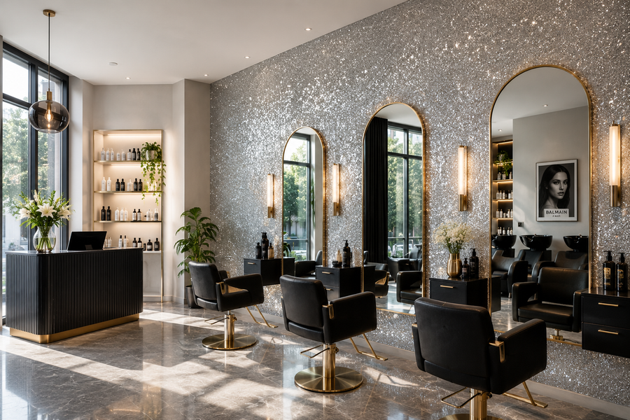 Hair and beauty salon glitter wall