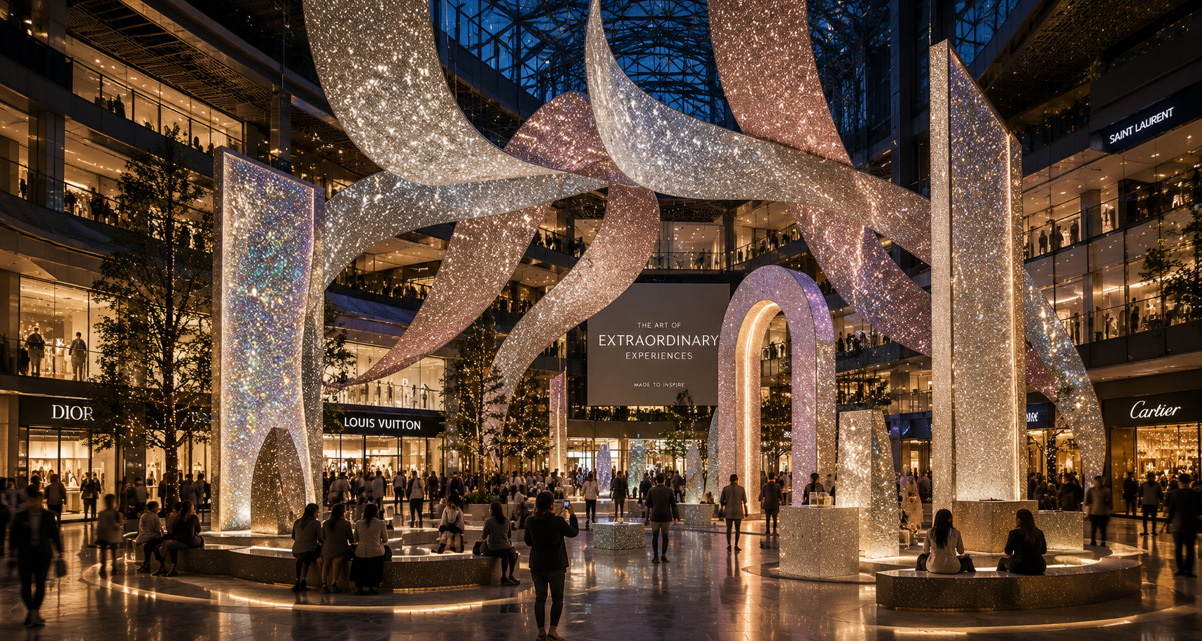 Retail and visual merchandising glitter installation